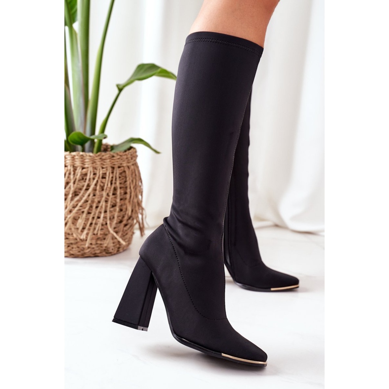 Bottes À Talons En Tissu Élastique Effet Noir Wow le noir 1