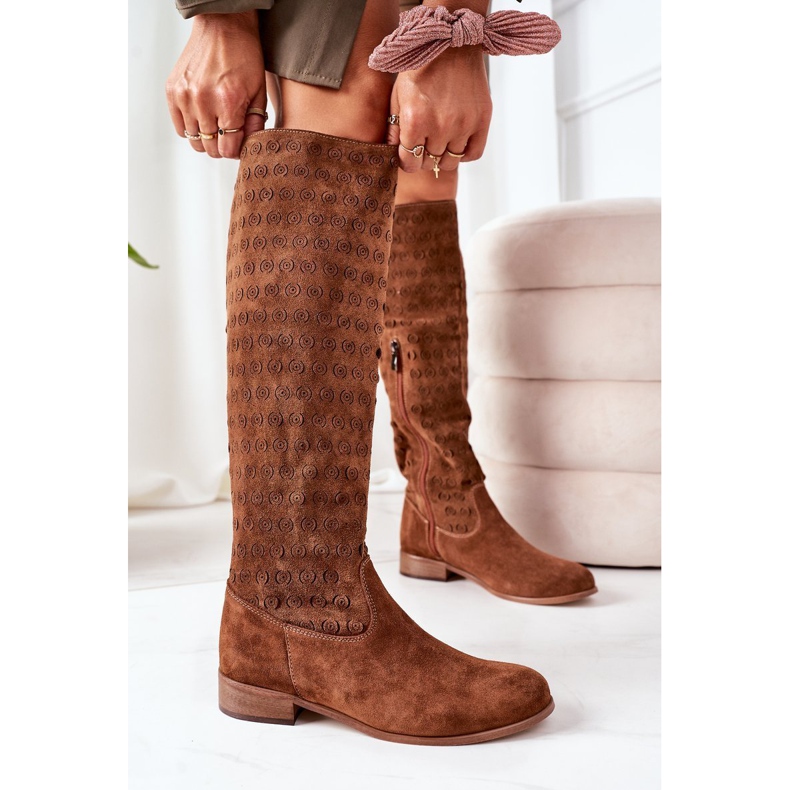 Alberto Violli Bottes Montana en daim marron à motif ajouré brun 1