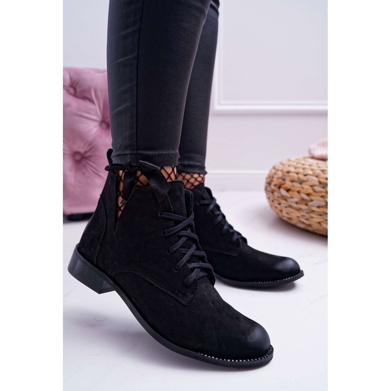 Bottines Femme Talon Plat Nubuck Noir Nicole 2420 le noir 1