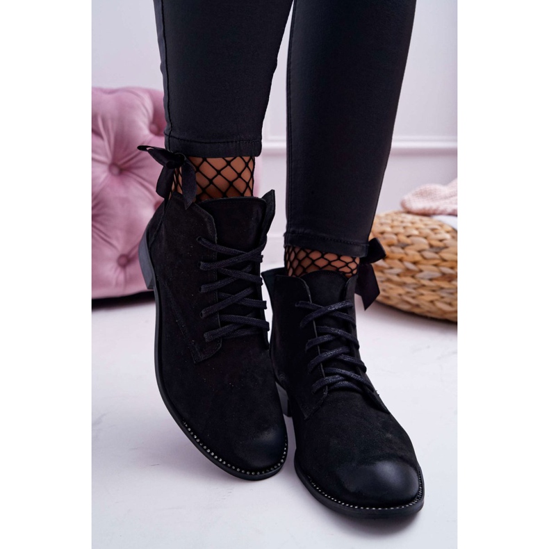 Bottines Femme Talon Plat Nubuck Noir Nicole 2420 2