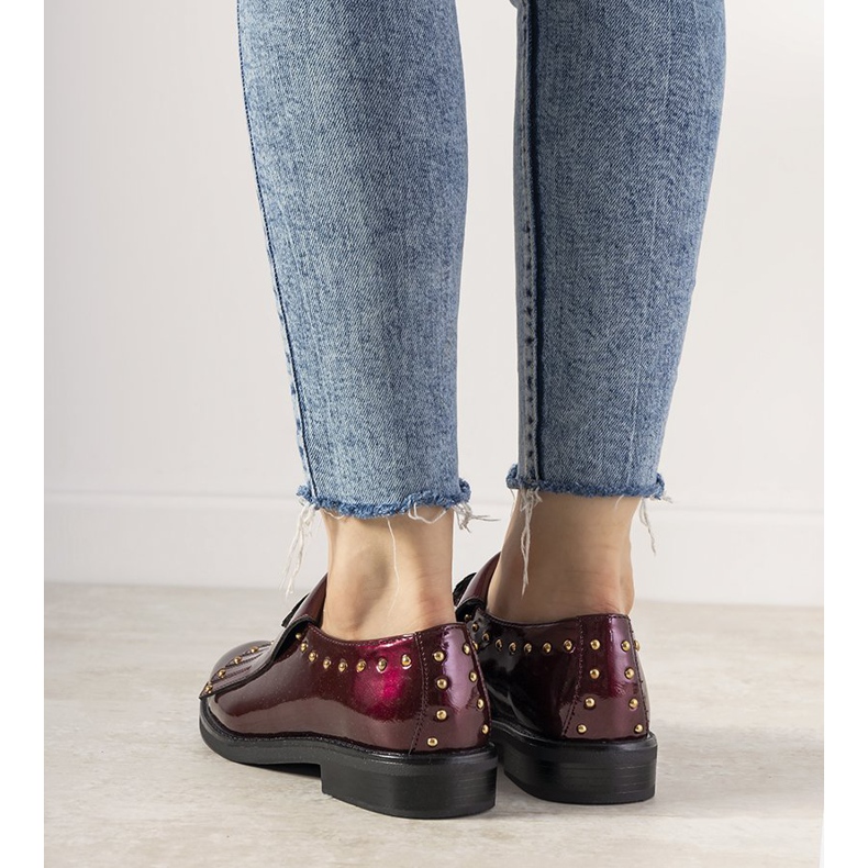 Slip-ons marron avec clous GF-FD9 rouge 2