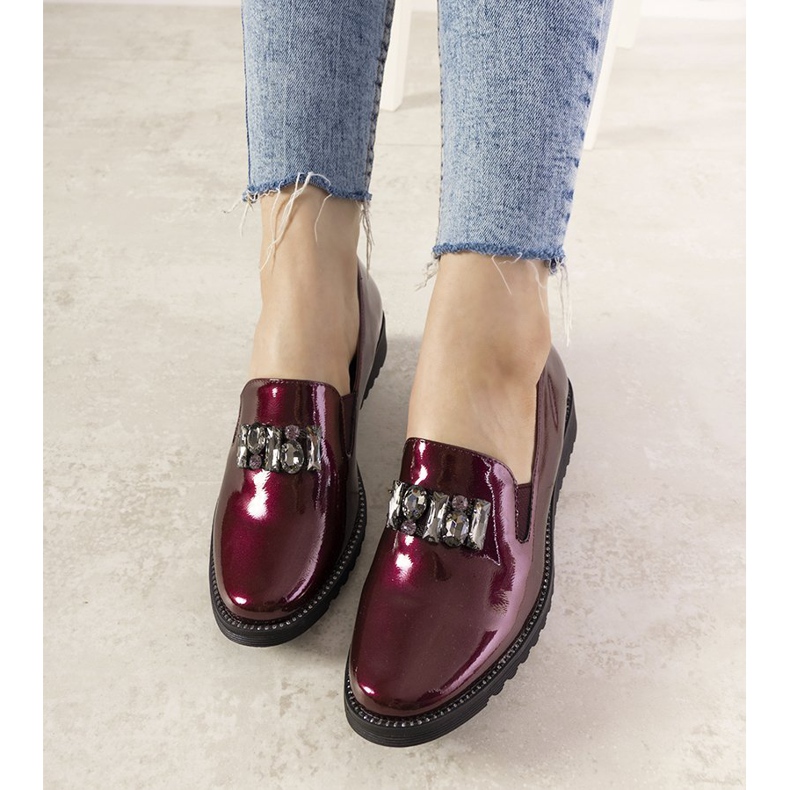 Slip-ons marron avec clous GF-FD9 rouge 1