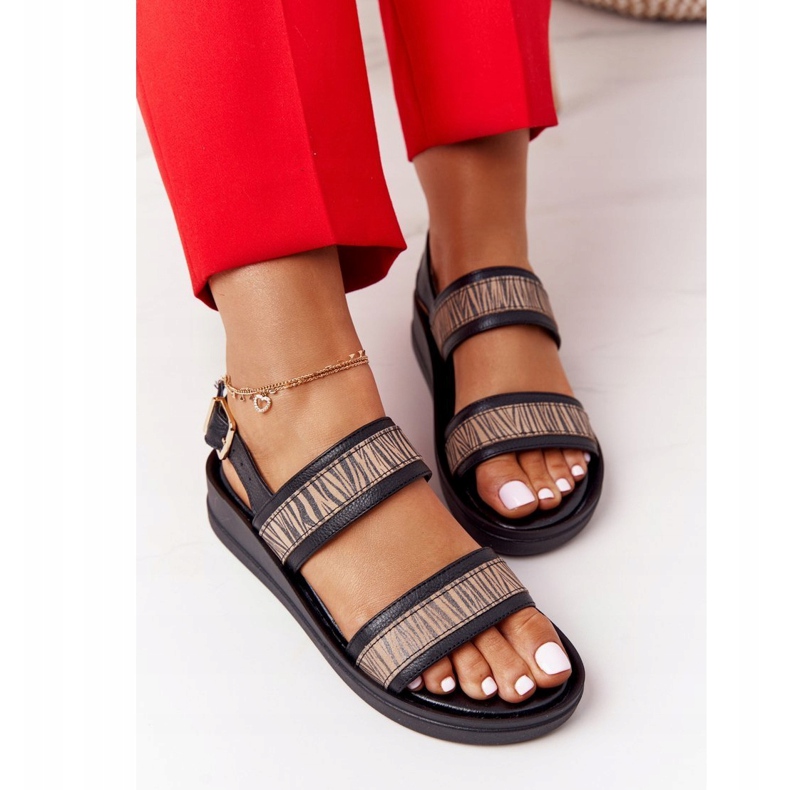 Sandales Compensées En Cuir Laura Messi 2232 Noir beige 3