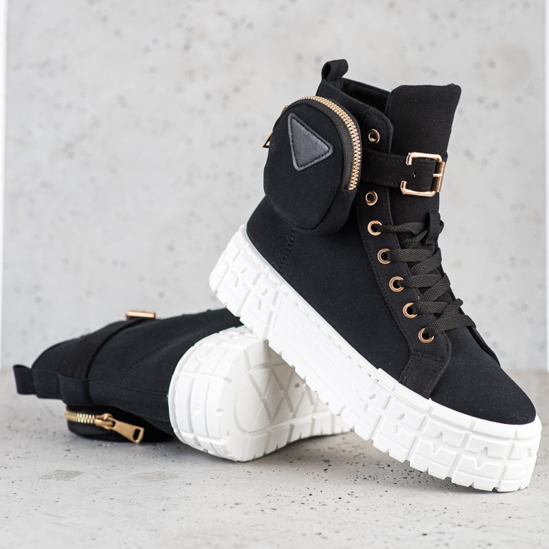 Goodin Baskets sur plateforme avec poche noir 1