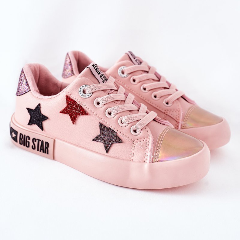 Baskets en cuir pour enfants Big Star II374033 Rose 2