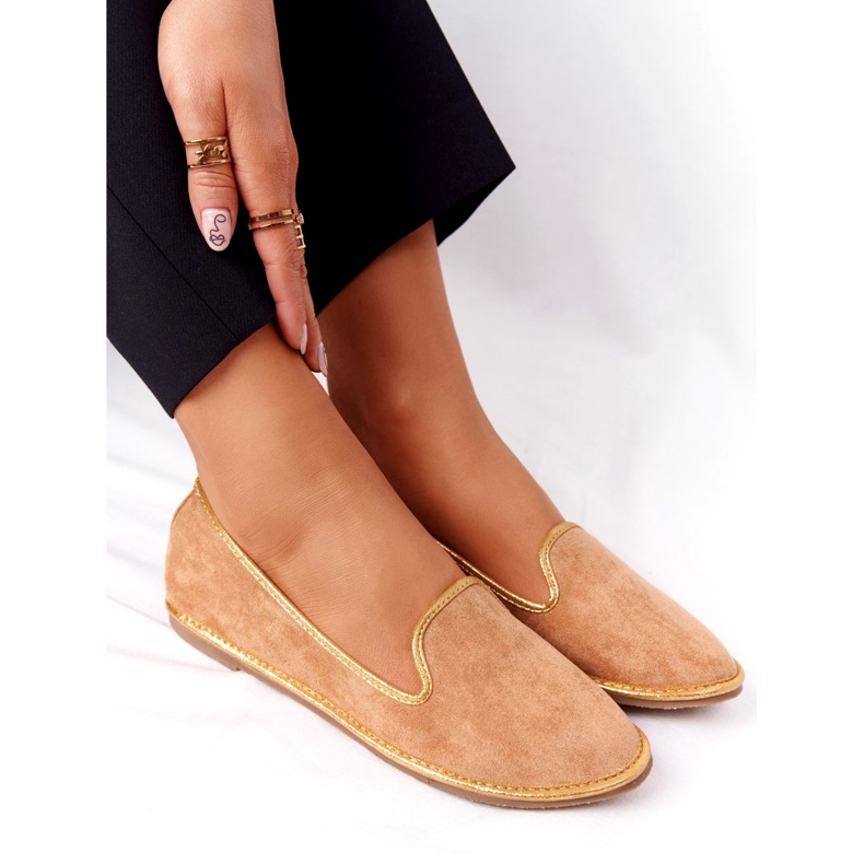Mocassins Femme en Daim Lu Boo Camel beige doré 1