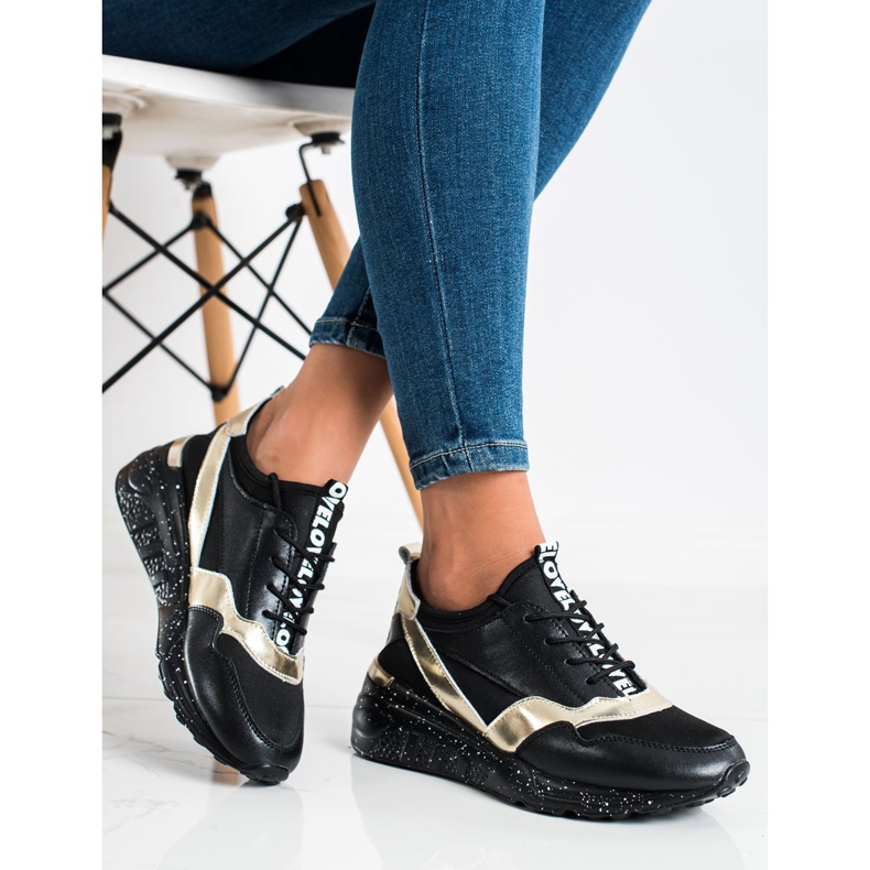 S. BARSKI Baskets en cuir de S.BARSKI noir doré 2