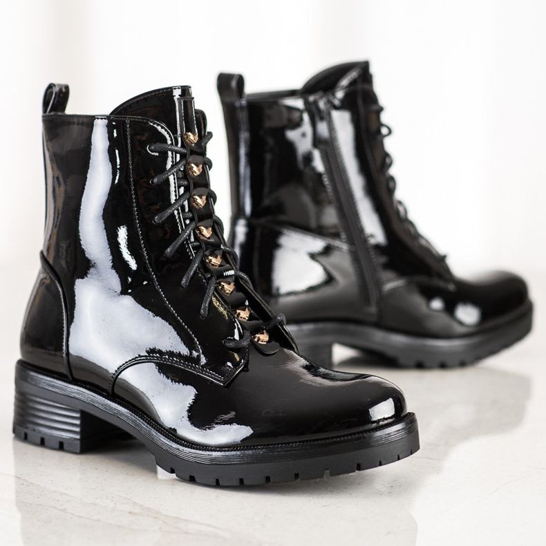 S. BARSKI Ouvriers en cuir écologique laqué S.BARSKI le noir 1