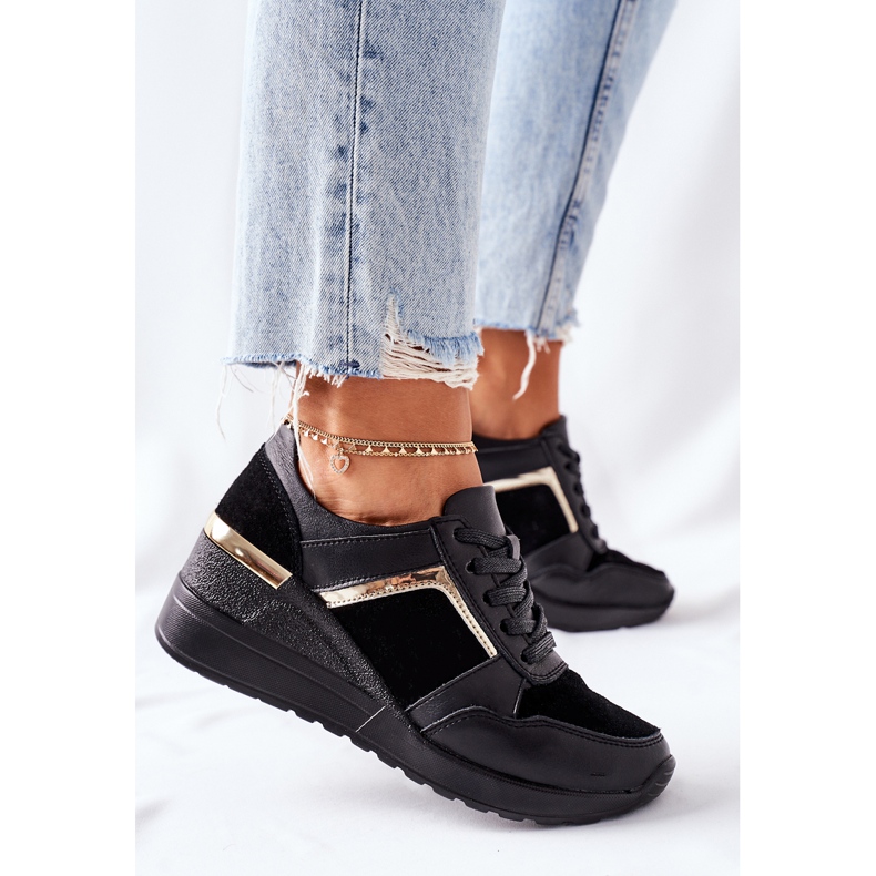 S.Barski Baskets compensées en cuir pour femmes Noir Manitoba 1