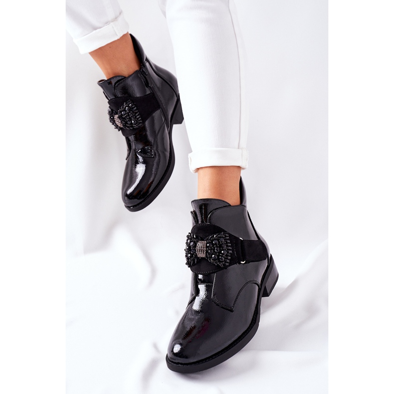S.Barski Bottines Femme Laqué Noir Cristaux Schuler 2