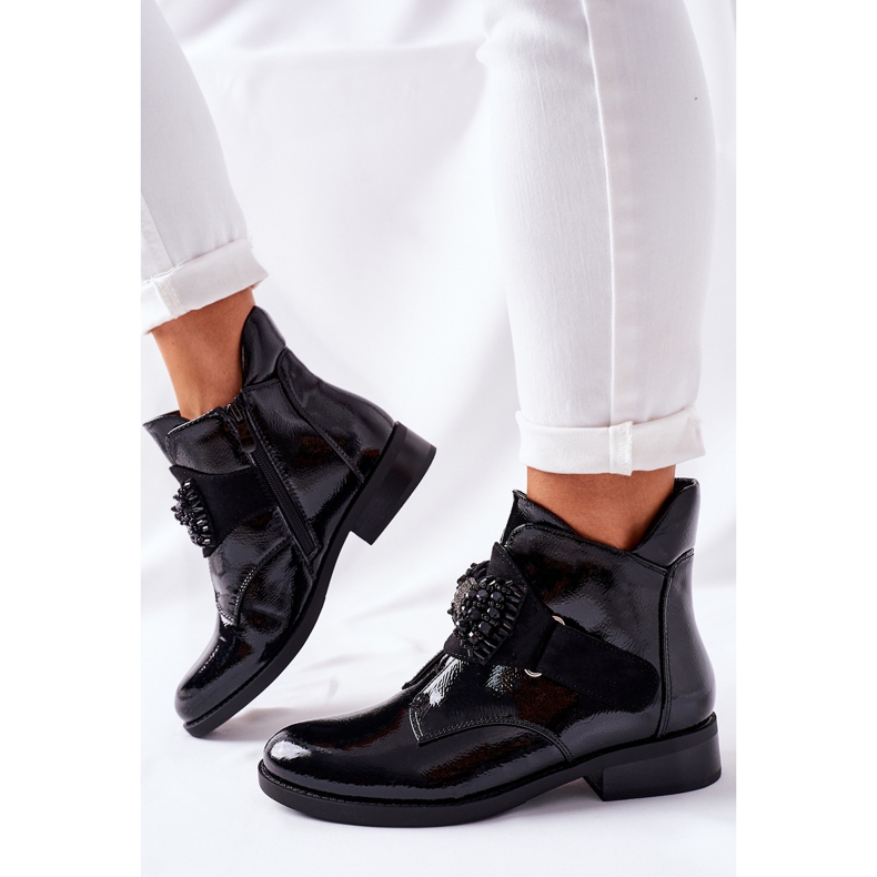 S.Barski Bottines Femme Laqué Noir Cristaux Schuler 1