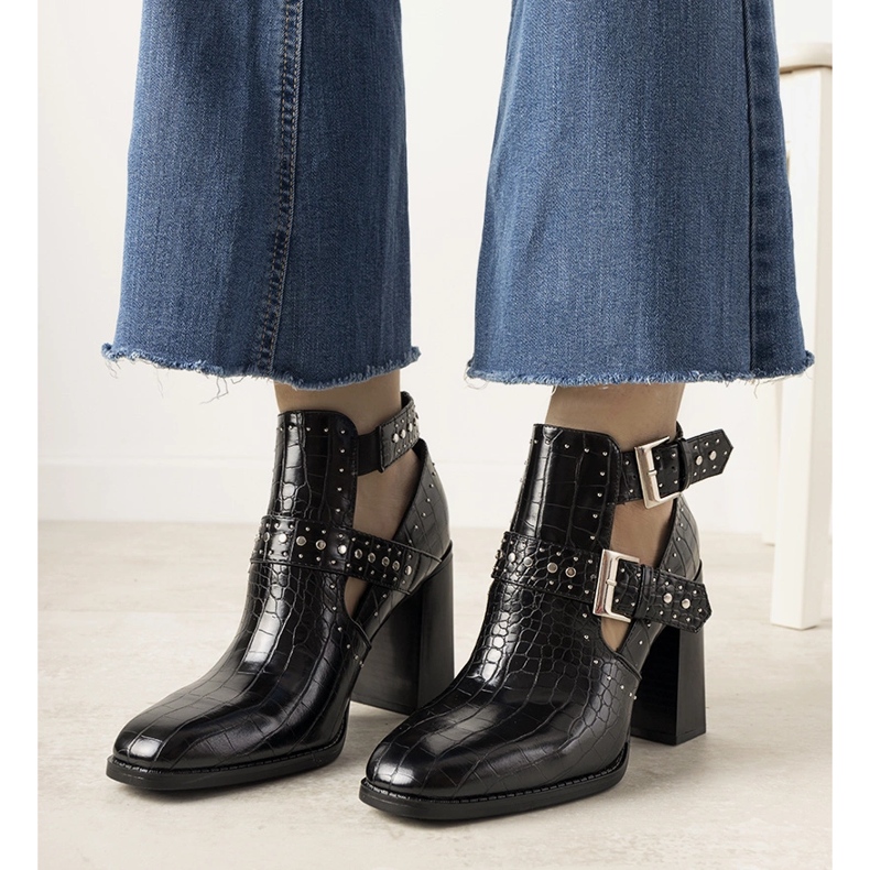 Bottines noires à motif peau de crocodile Wonderful 1