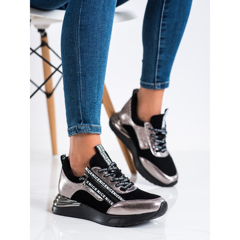 Baskets VINCEZA avec fermeture éclair le noir d'or 2 Baskets VINCEZA avec fermeture éclair le noir d'or 2