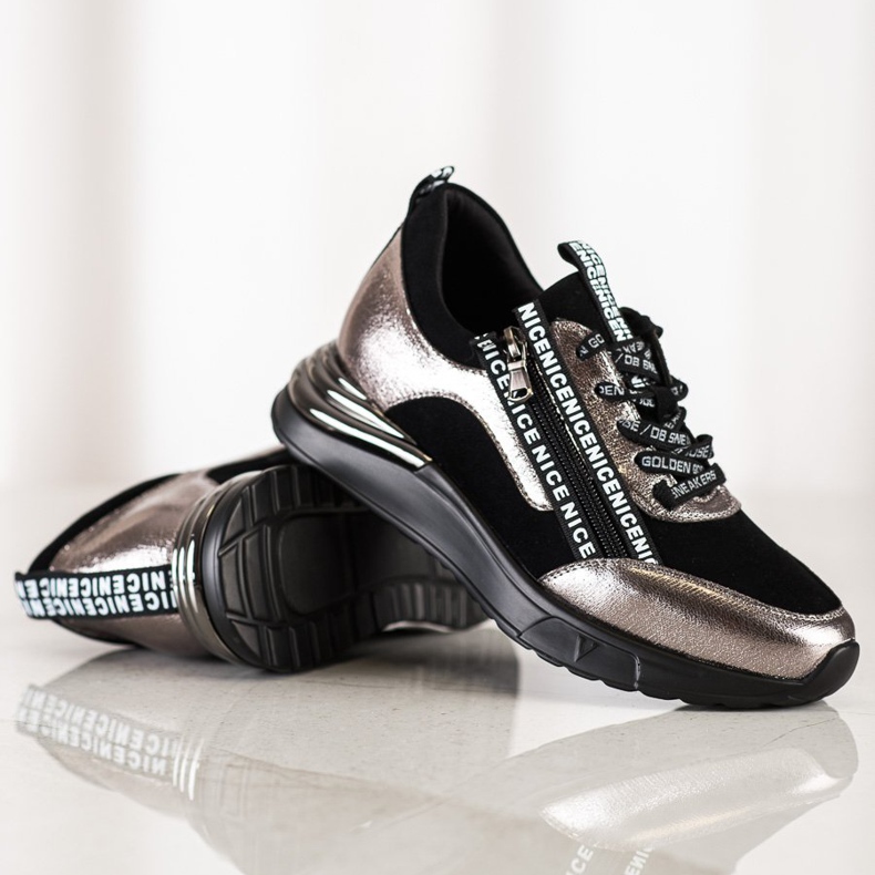 Baskets VINCEZA avec fermeture éclair le noir d'or 1