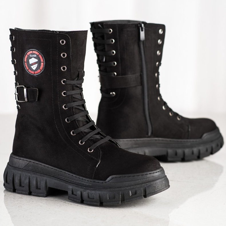 SHELOVET Bottes en daim sur la plateforme noir 1