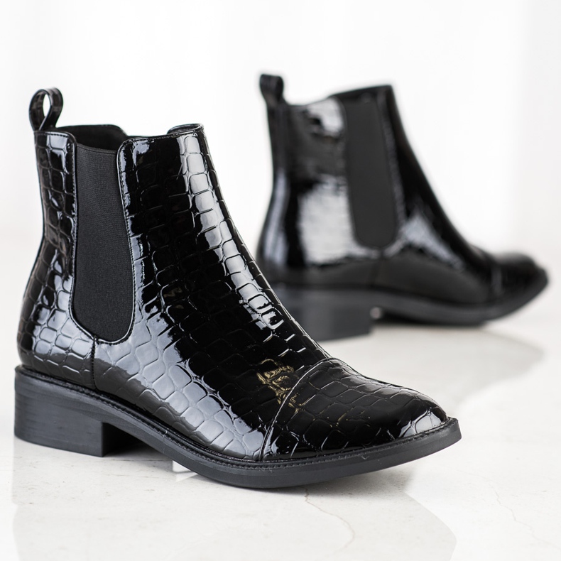 Goodin Bottines Jodhpur laquées Imprimé Serpent noir 1