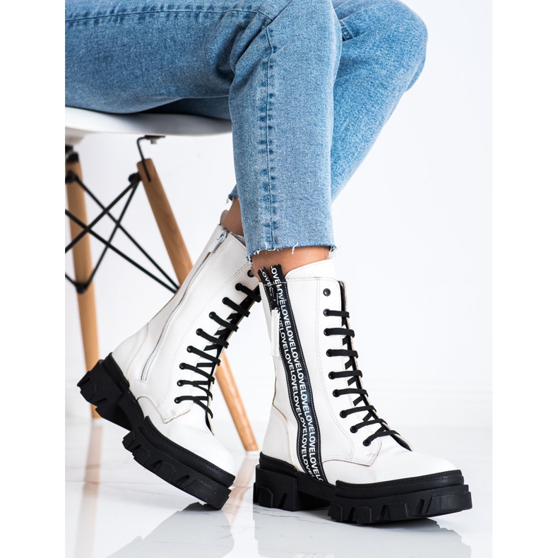 SHELOVET Bottes Avec Amour En Cuir Éco blanche 1 SHELOVET Bottes Avec Amour En Cuir Éco blanche 1