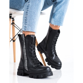 SHELOVET Bottes Avec Amour En Cuir Éco le noir 2