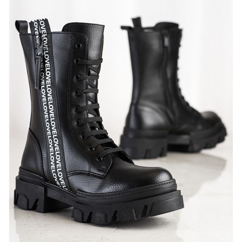 SHELOVET Bottes Avec Amour En Cuir Éco le noir 1