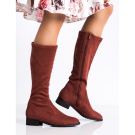 M.Daszyński Bottes à talon plat en daim rouge 2