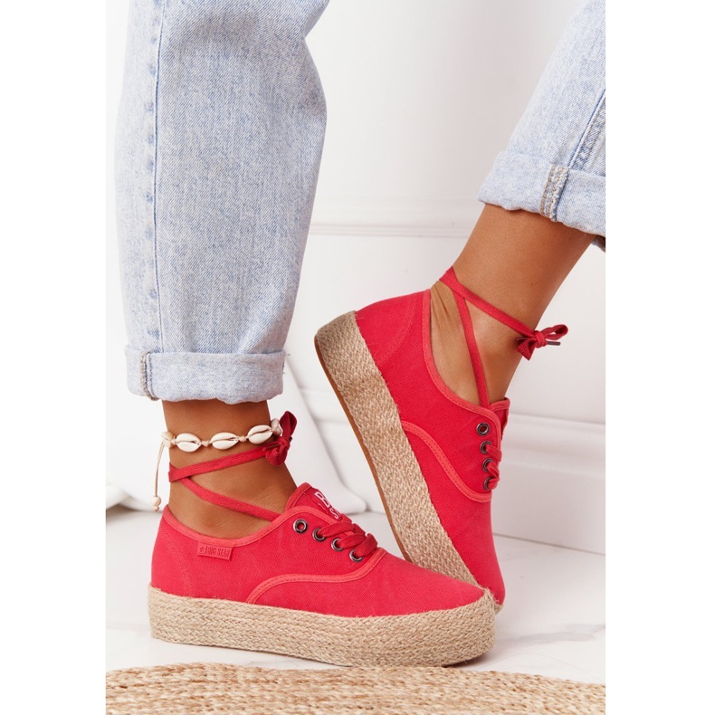 Espadrilles à Lacets Sur Une Plateforme Tressée Big Star FF274141 Rouge 2 Espadrilles à Lacets Sur Une Plateforme Tressée Big Star FF274141 Rouge 2
