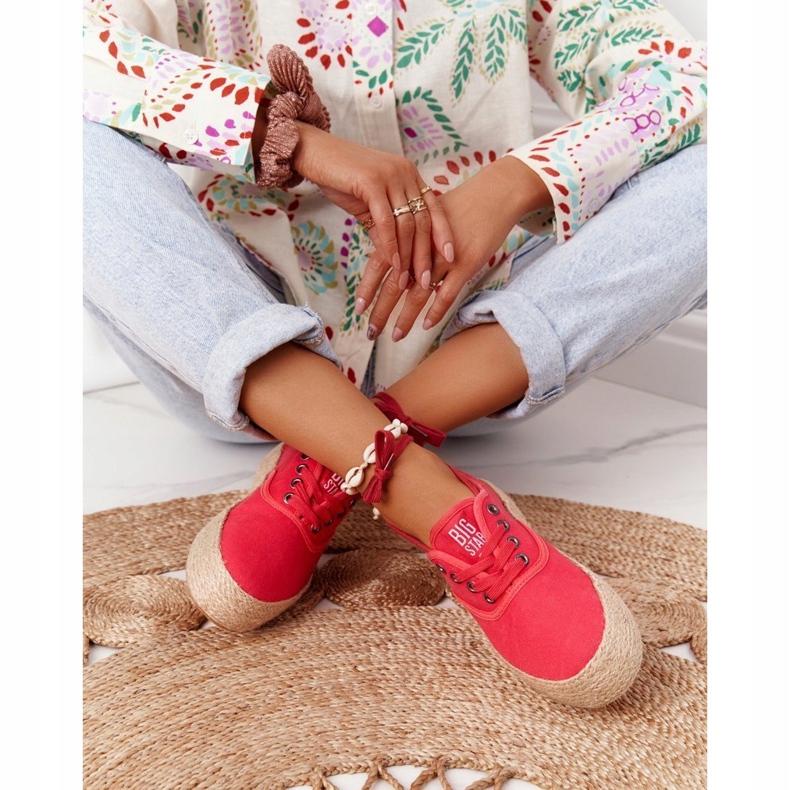 Espadrilles à Lacets Sur Une Plateforme Tressée Big Star FF274141 Rouge 3 Espadrilles à Lacets Sur Une Plateforme Tressée Big Star FF274141 Rouge 3