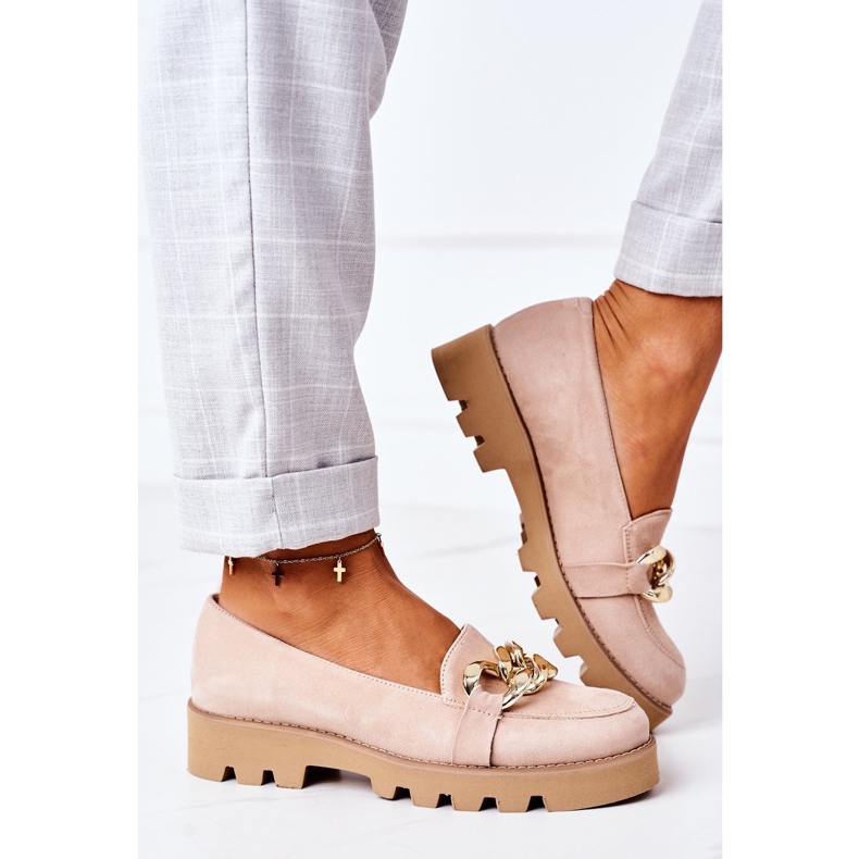 Mocassins en daim Lewski Shoes 3040 Cappuccino beige doré 3