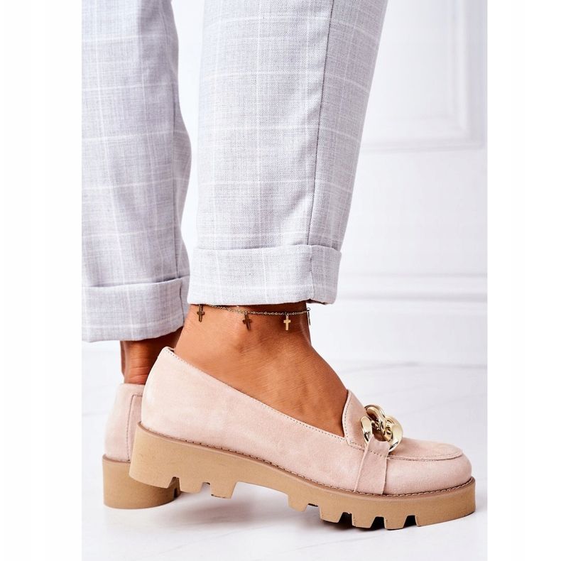 Mocassins en daim Lewski Shoes 3040 Cappuccino beige doré 4