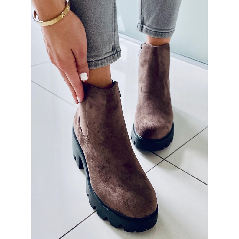 Chelsea boots à semelle épaisse beige foncé CH19201 Kaki 2