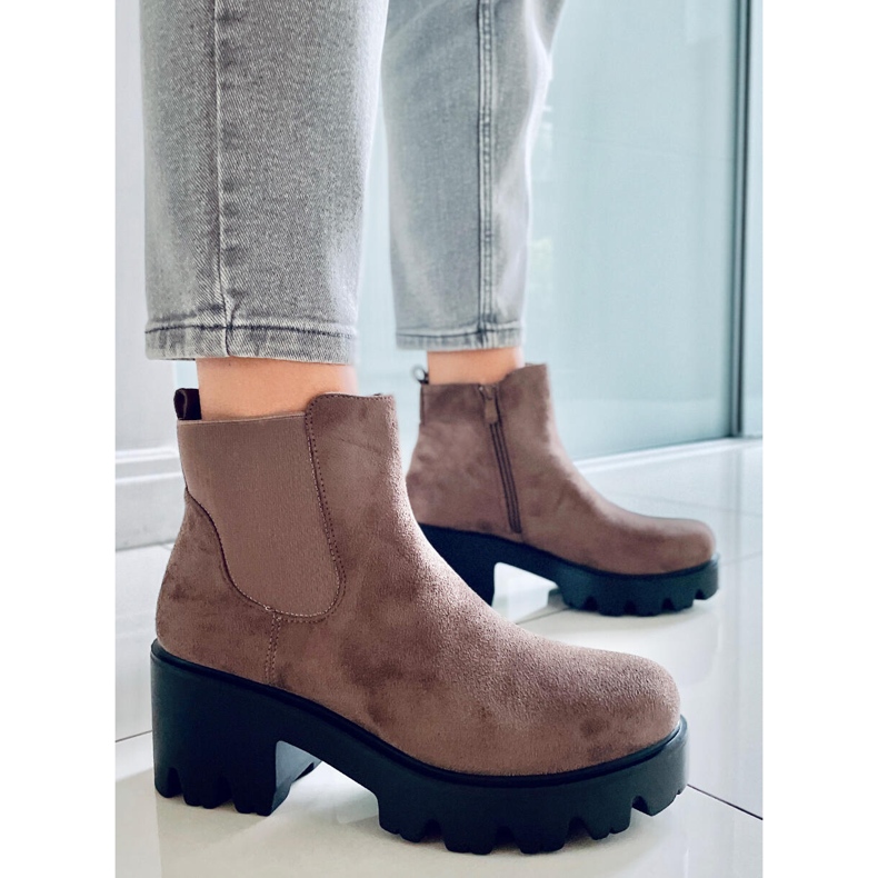 Chelsea boots à semelle épaisse beige foncé CH19201 Kaki 1
