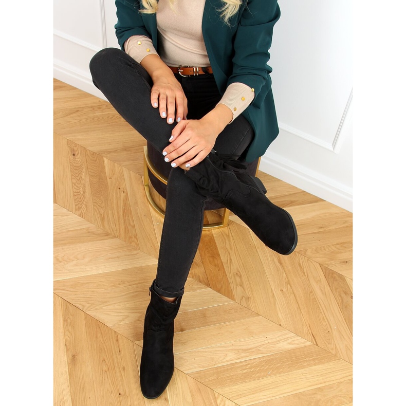 Bottines plates à franges noires B0-330 Black 1