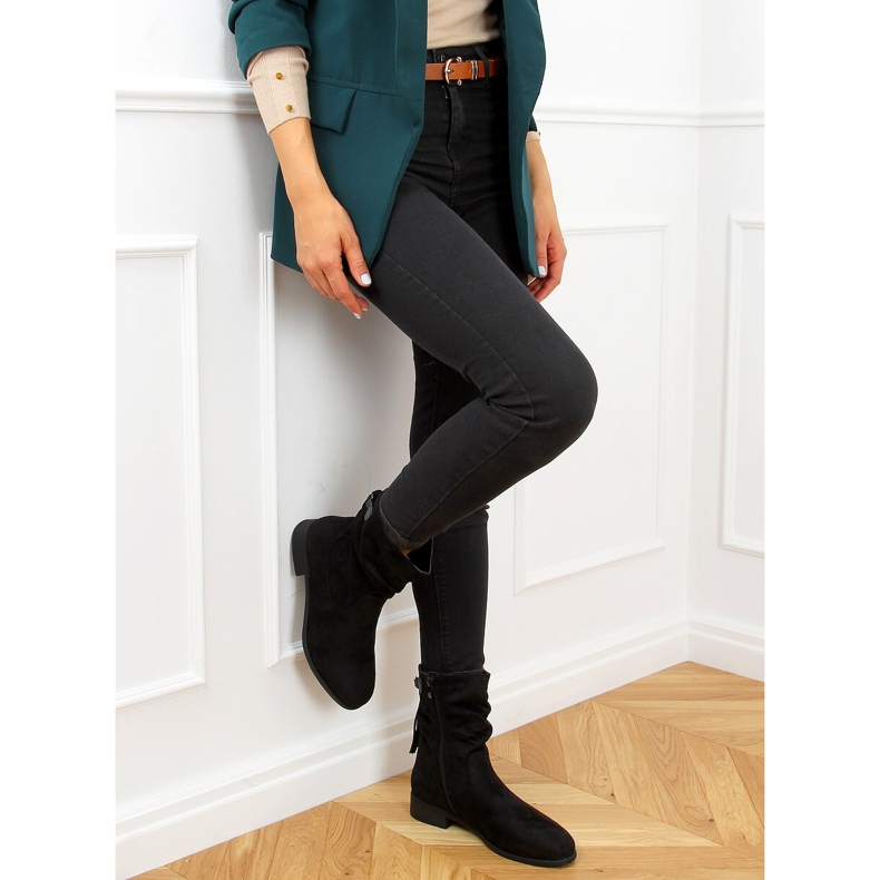 Bottines plates à franges noires B0-330 Black 2