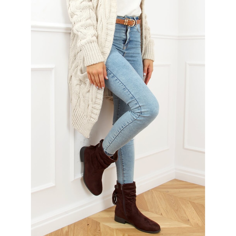 Bottines plates à pompons marron B0-330 Marron brun 2 Bottines plates à pompons marron B0-330 Marron brun 2