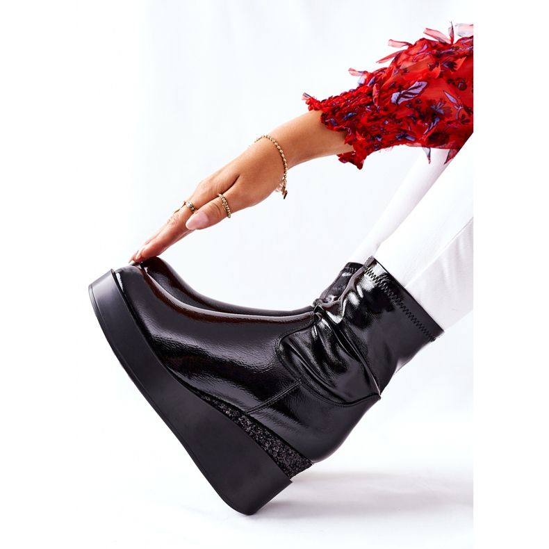 S.Barski Bottines Femme Sur Compensé Laqué Noir Therapie 1