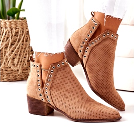 Boots ajourées à découpes, Camel Western beige 4