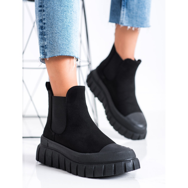 SHELOVET Bottes Chelsea à la mode sur la plate-forme noir 2