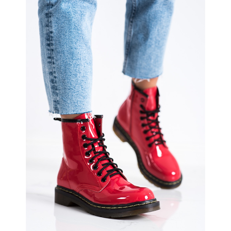 Queentina Bottes de randonnée laquées à la mode rouge 2