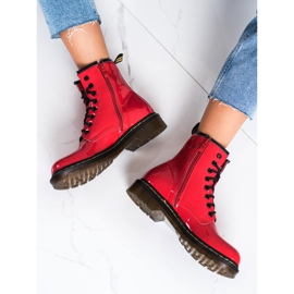 Queentina Bottes de randonnée laquées à la mode rouge 1