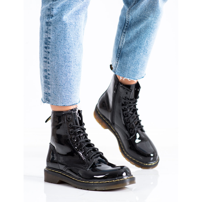 Queentina Bottes de randonnée laquées à la mode le noir 2