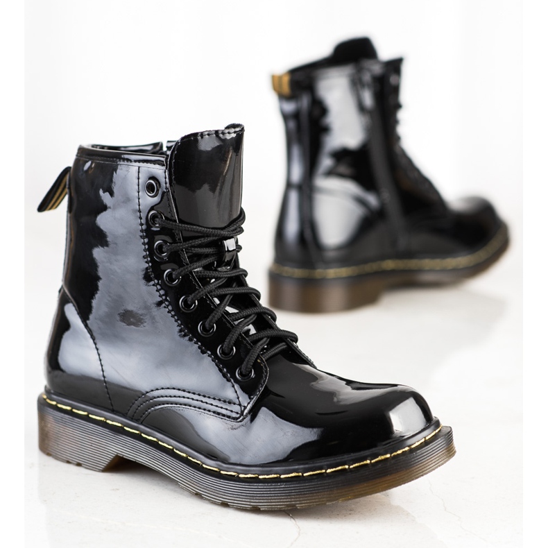 Queentina Bottes de randonnée laquées à la mode le noir 1