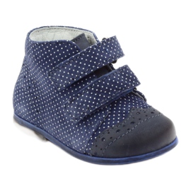 Bottes en cuir des filles Dots Velcro bleu marine Hugotti blanc 1