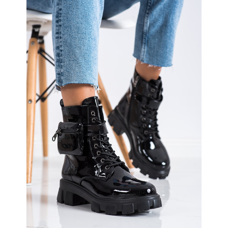 Weide Ouvriers laqués avec une poche le noir 2