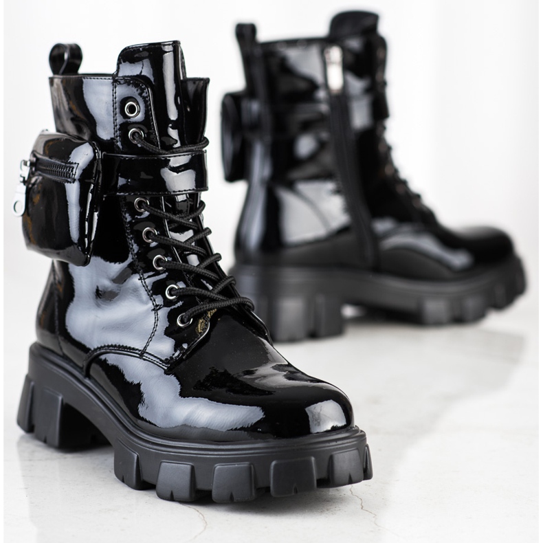 Weide Ouvriers laqués avec une poche noir 1