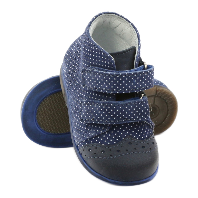 Bottes en cuir des filles Dots Velcro bleu marine Hugotti blanc 3