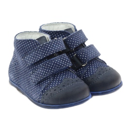 Bottes en cuir des filles Dots Velcro bleu marine Hugotti blanc 4