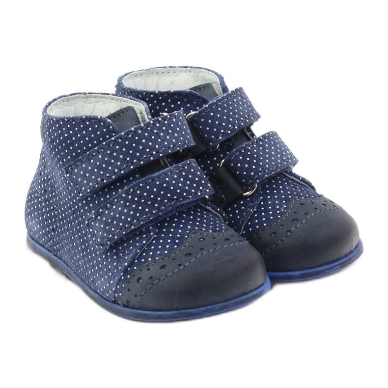 Bottes en cuir des filles Dots Velcro bleu marine Hugotti blanc 4