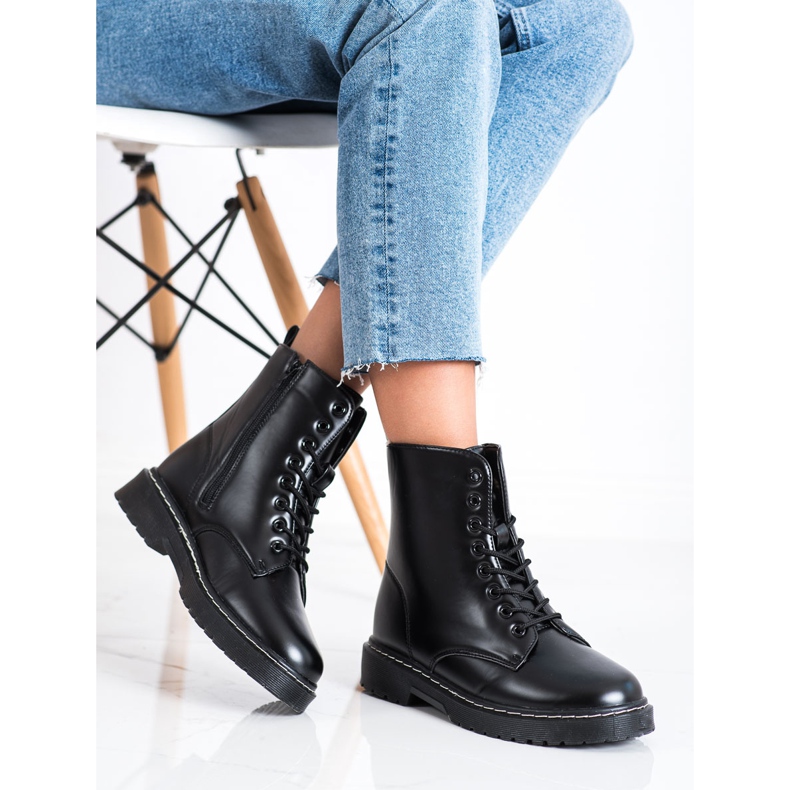 SHELOVET Bottes à lacets à la mode noir 2