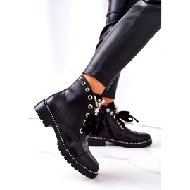 PS1 Bottines Chaudes Avec Perles Métalliques, Strass Et Ruban Noir Perla 4