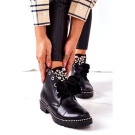 PS1 Bottines Chaudes Avec Perles Métalliques, Strass Et Ruban Noir Perla 3