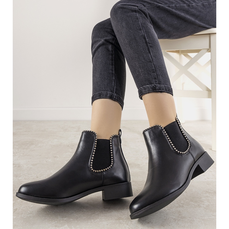 Bottines noires classiques avec bande élastique et clous mérinos le noir 1